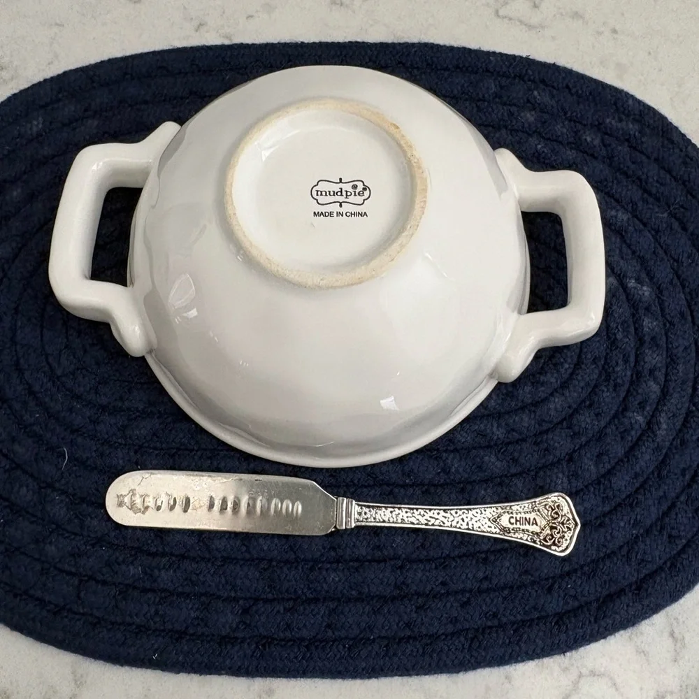 Mud Pie White 'Oh So Thankful' Ceramic Serving Bowl and spreader - Picture 5 of 7